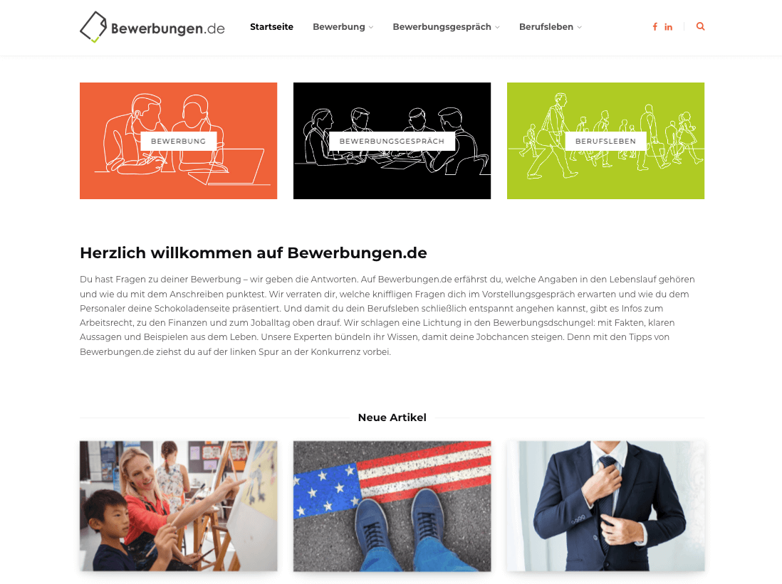 Screenshot der Bewerbungen.de Webseite