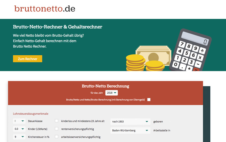 Screenshot der BruttoNetto.de Webseite