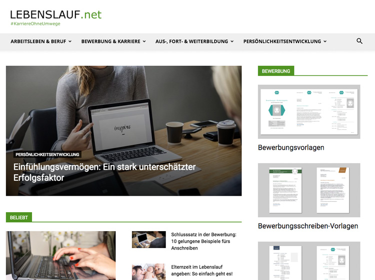 Screenshot der Lebenslauf.net Webseite